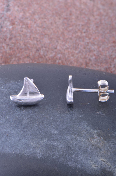 Sterling Silver Ladies Dainty Sailboat Nautical Stud Earrings