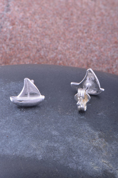 Sterling Silver Ladies Dainty Sailboat Nautical Stud Earrings