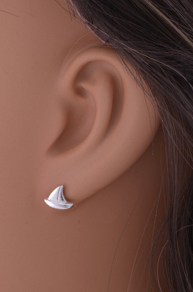 Sterling Silver Ladies Dainty Sailboat Nautical Stud Earrings
