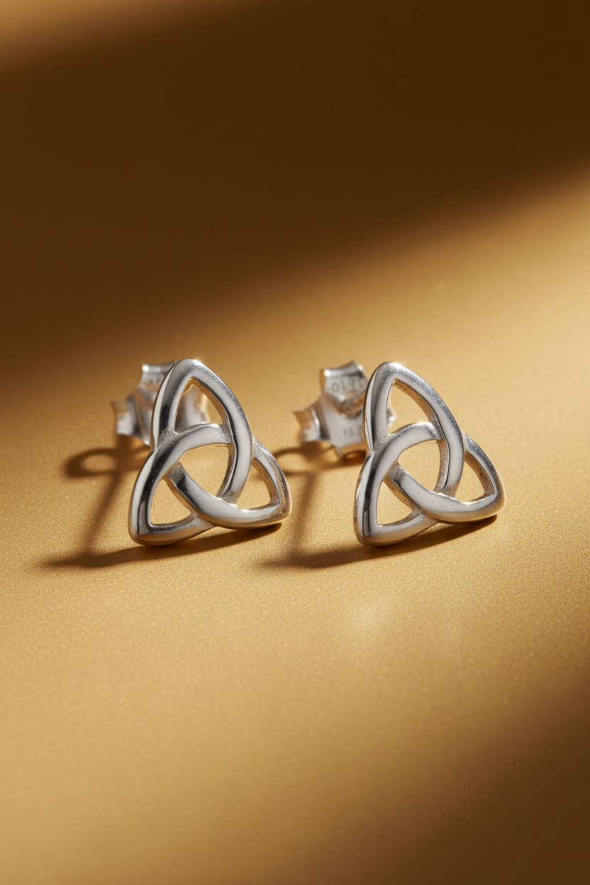 Sterling Silver Girls Small Celtic Triquetra Stud Earrings