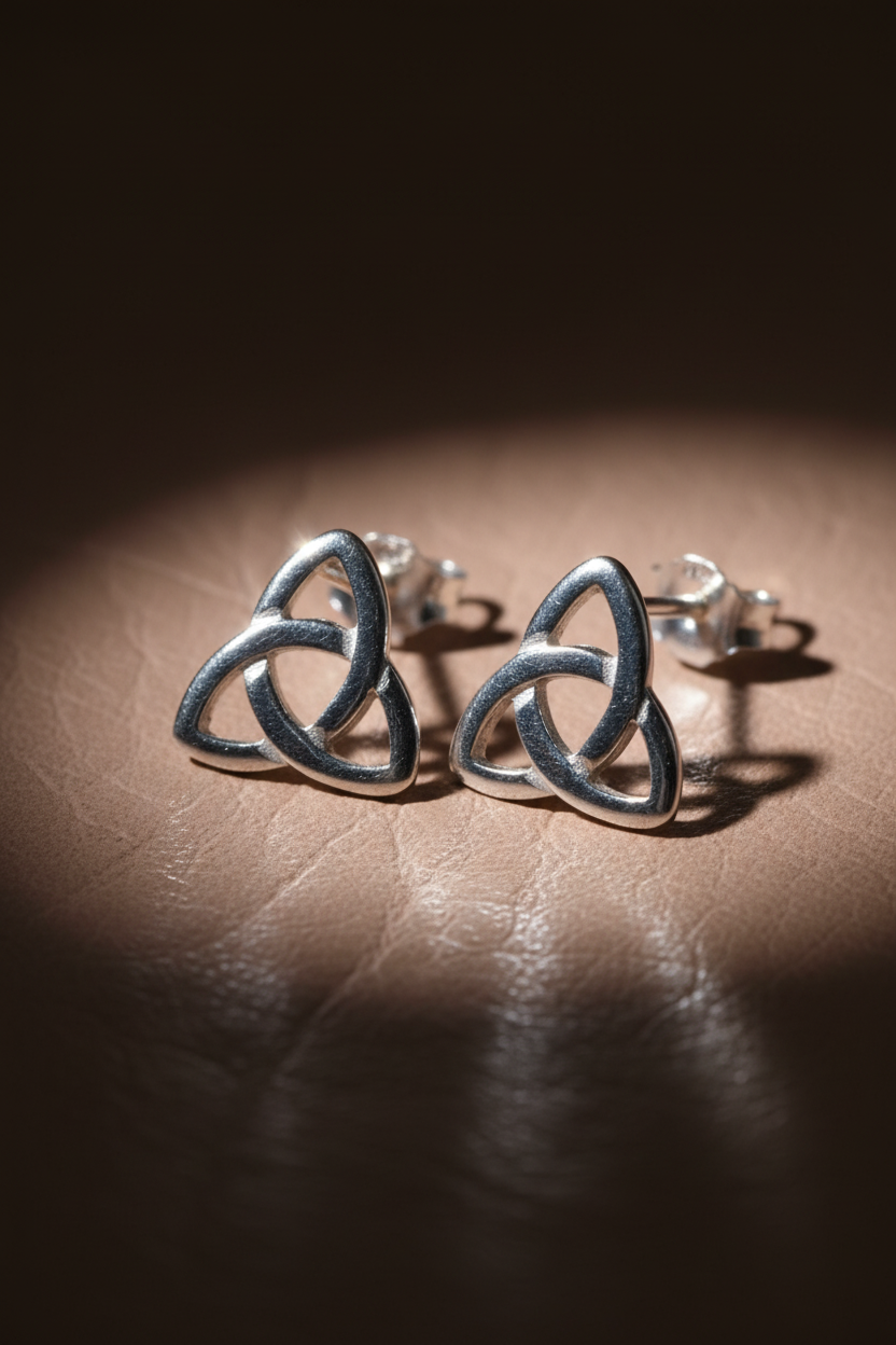 Sterling Silver Girls Small Celtic Triquetra Stud Earrings