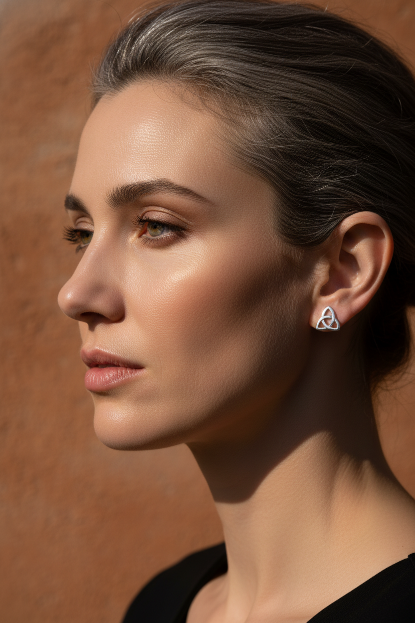Sterling Silver Girls Small Celtic Triquetra Stud Earrings