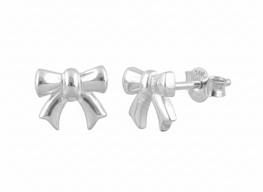 Sterling Silver Girls Small Bow Ribbon Stud Earrings | SilverCloseOut