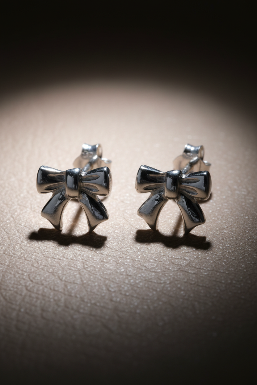 Sterling Silver Girls Small Bow Ribbon Stud Earrings