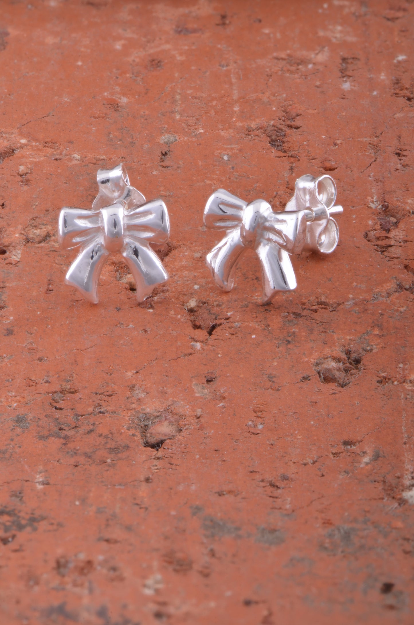 Sterling Silver Girls Small Bow Ribbon Stud Earrings