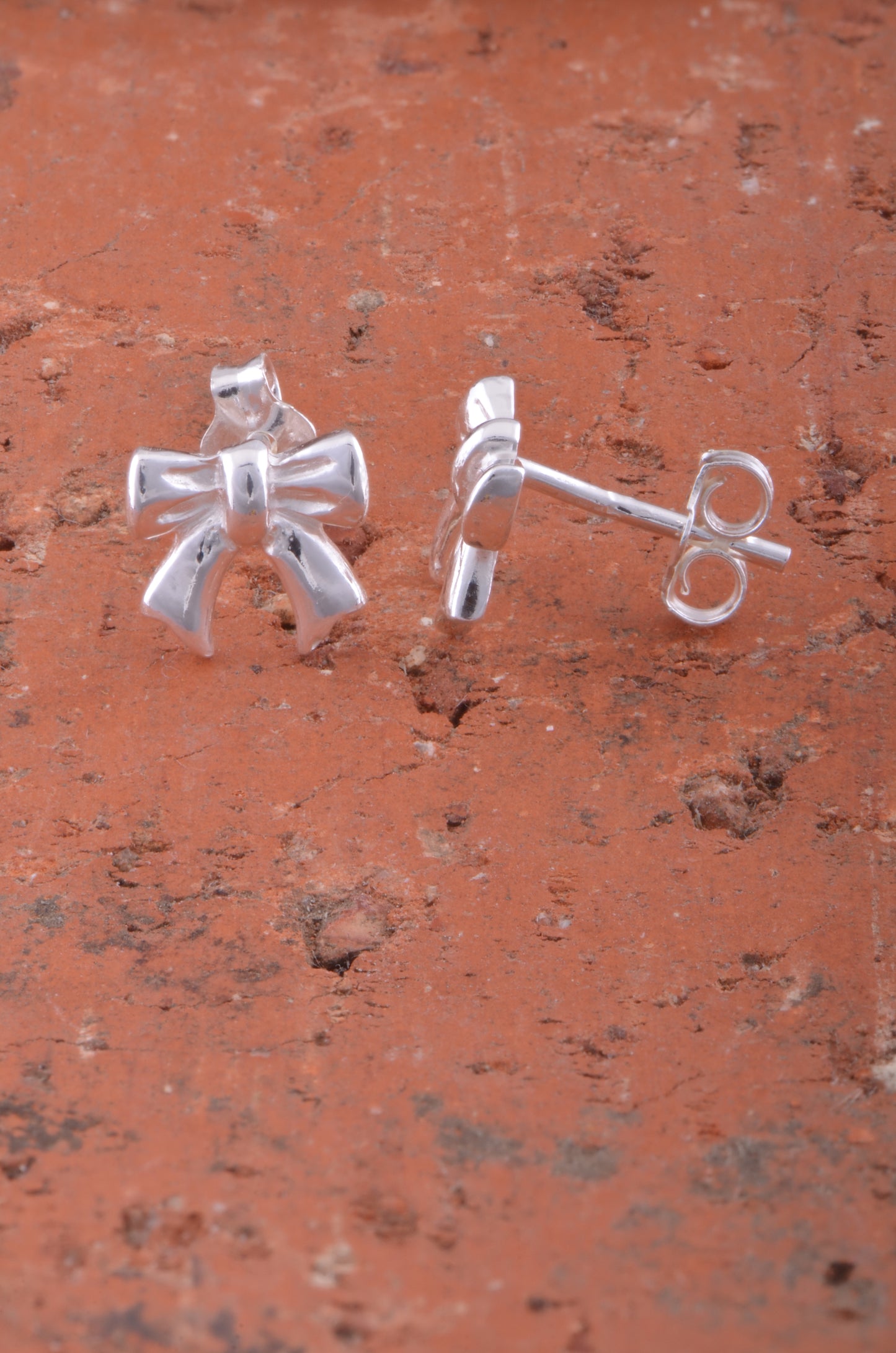 Sterling Silver Girls Small Bow Ribbon Stud Earrings