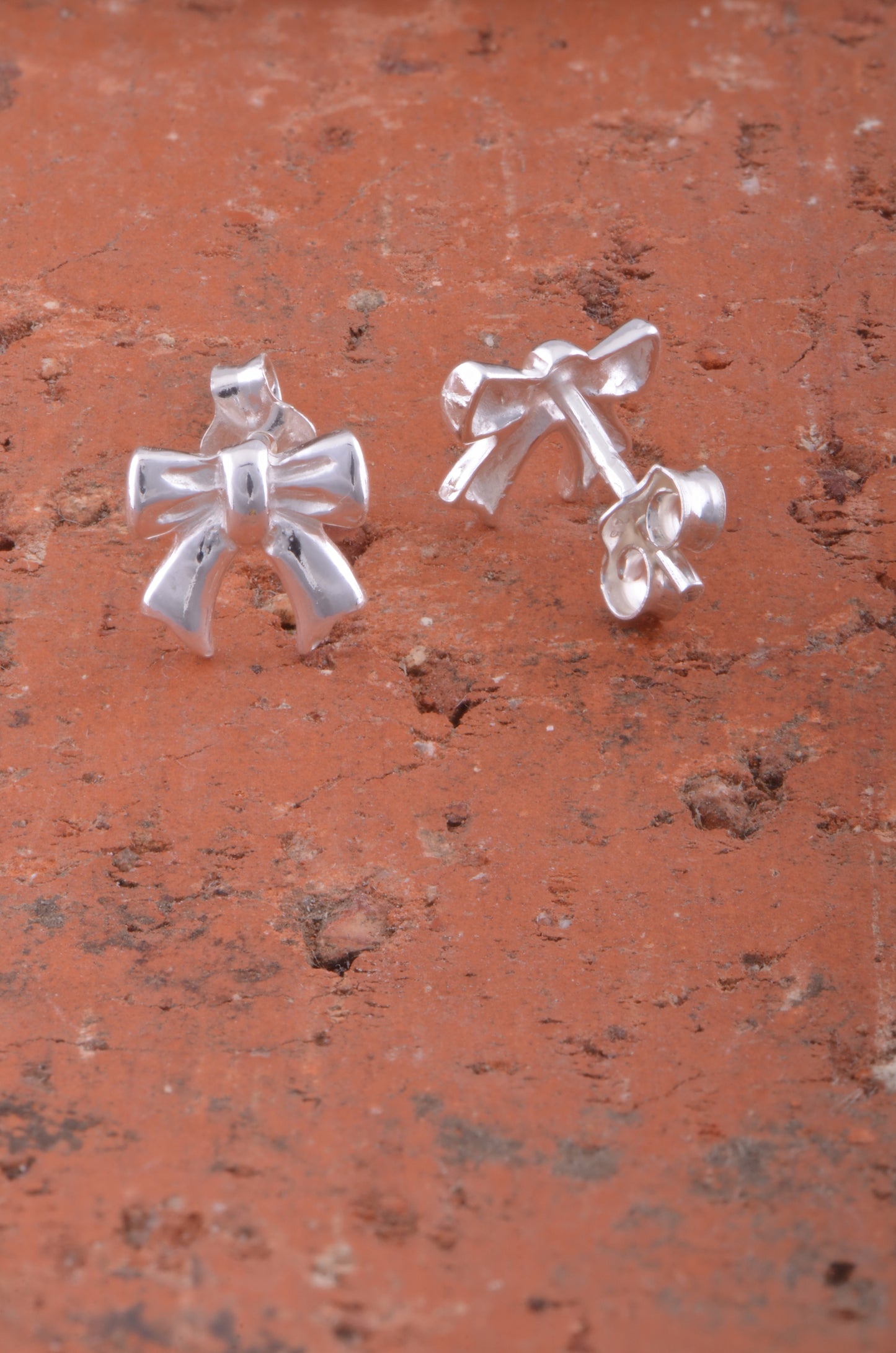 Sterling Silver Girls Small Bow Ribbon Stud Earrings