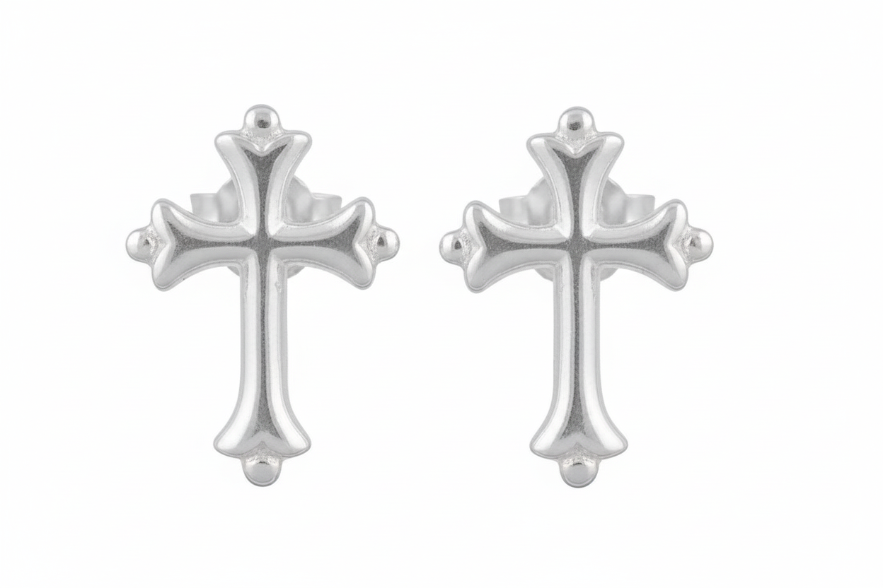 Sterling Silver Girls Dainty Traditional Cross Stud Earrings