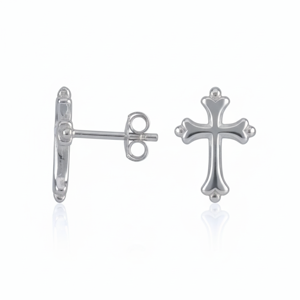 Sterling Silver Girls Dainty Traditional Cross Stud Earrings