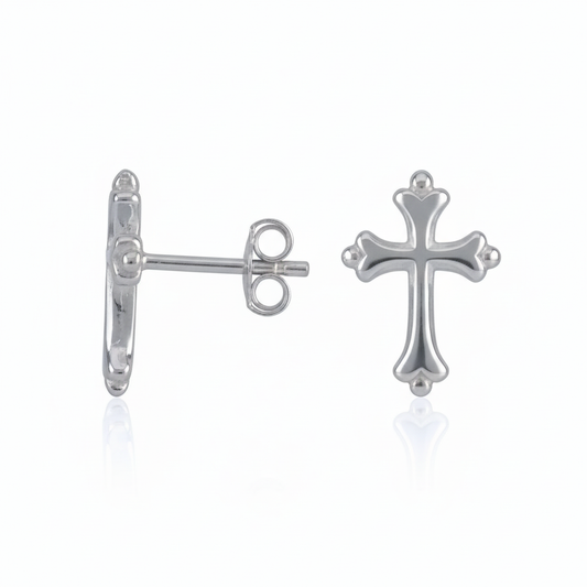 Sterling Silver Girls Dainty Traditional Cross Stud Earrings | SilverCloseOut