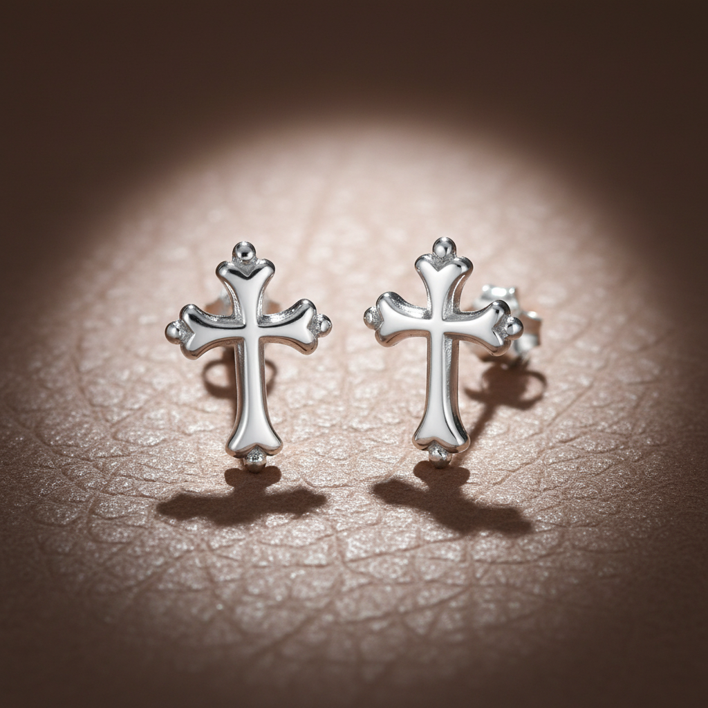 Sterling Silver Girls Dainty Traditional Cross Stud Earrings