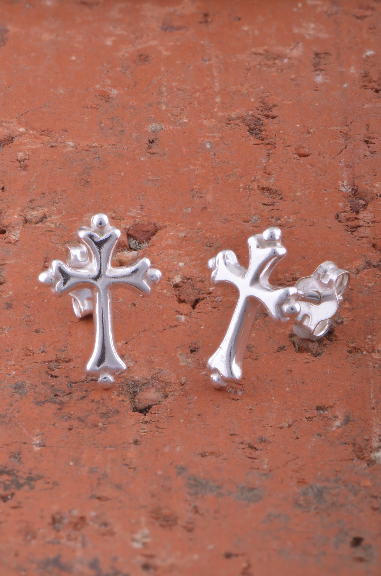 Sterling Silver Girls Dainty Traditional Cross Stud Earrings