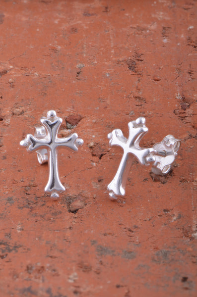 Sterling Silver Girls Dainty Traditional Cross Stud Earrings