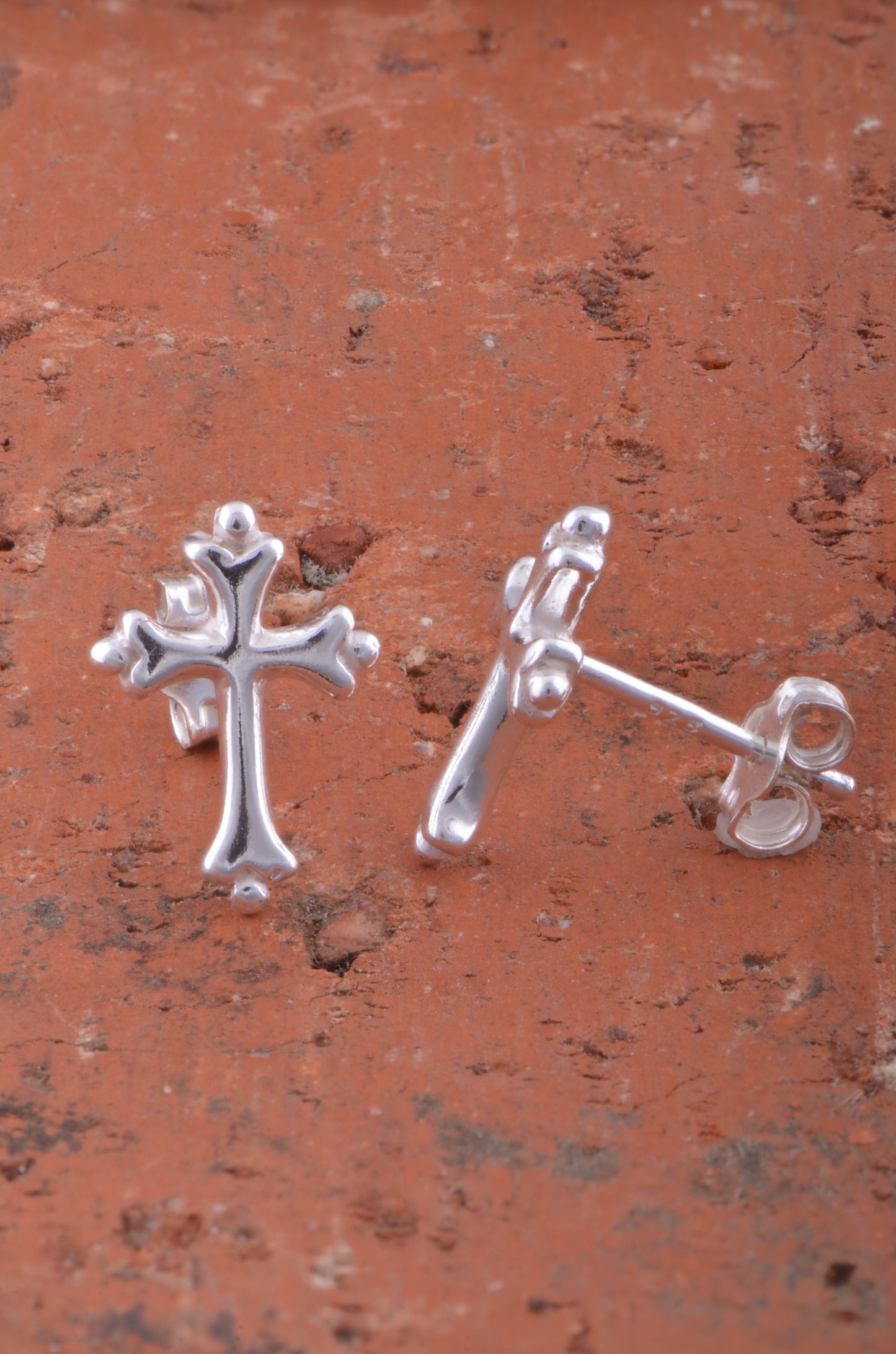 Sterling Silver Girls Dainty Traditional Cross Stud Earrings