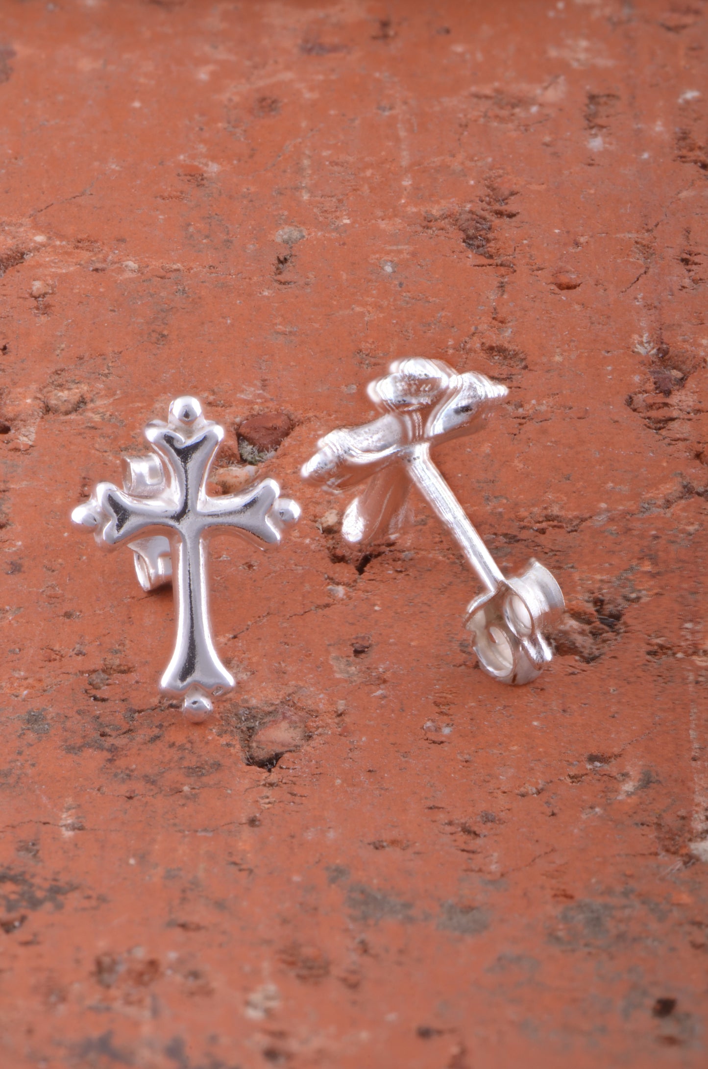 Sterling Silver Girls Dainty Traditional Cross Stud Earrings