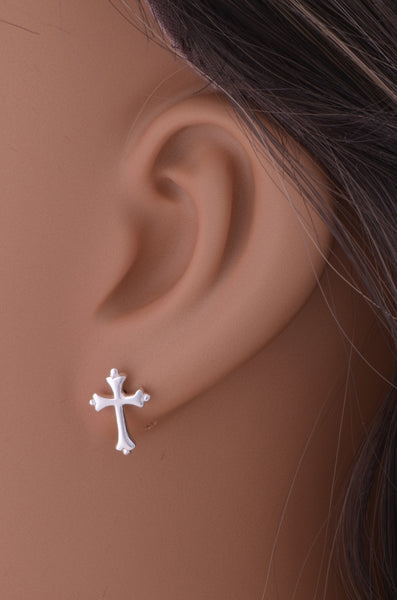 Sterling Silver Girls Dainty Traditional Cross Stud Earrings