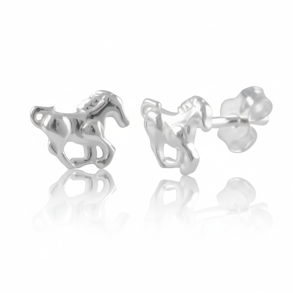 Sterling Silver Girls Small Running Horse Stud Earrings