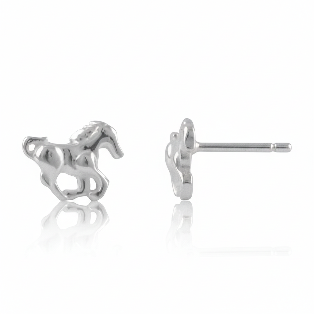 Sterling Silver Girls Small Running Horse Stud Earrings