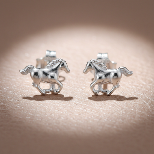 Sterling Silver Girls Small Running Horse Stud Earrings | SilverCloseOut