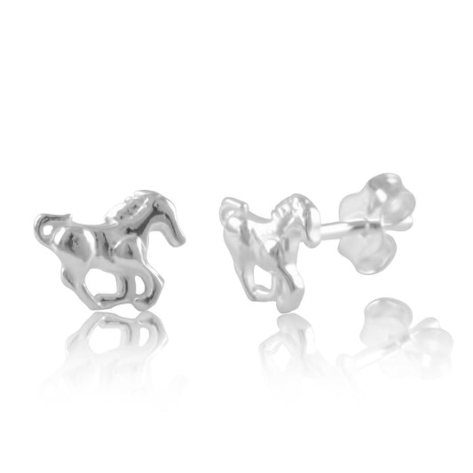 Sterling Silver Girls Small Running Horse Stud Earrings