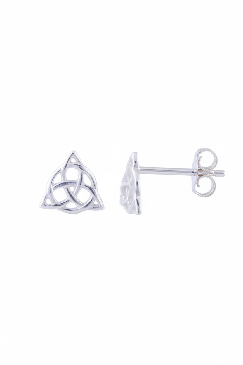 Sterling Silver Girls Irish Celtic Triquetra Knot Stud Earrings