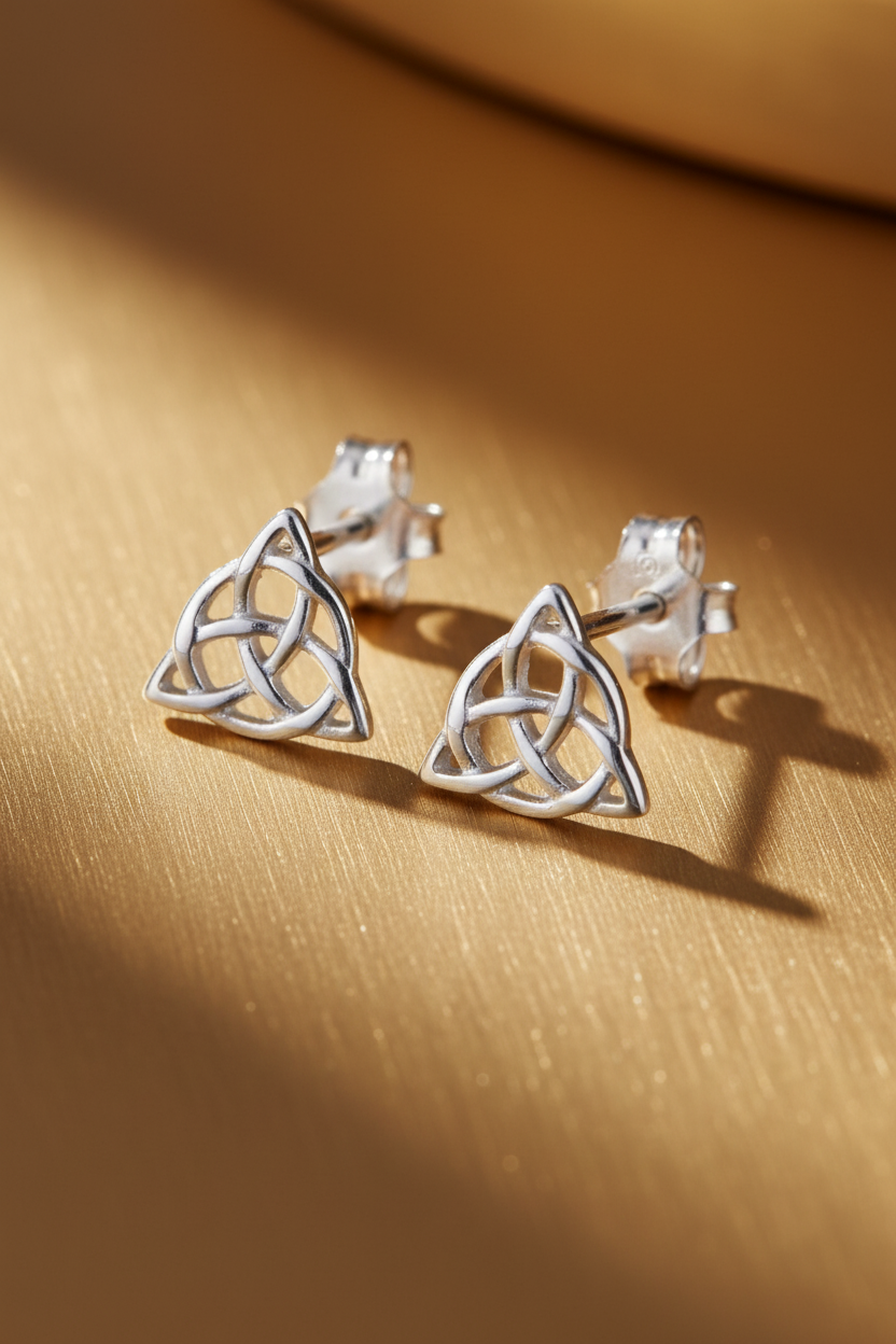 Sterling Silver Girls Irish Celtic Triquetra Knot Stud Earrings