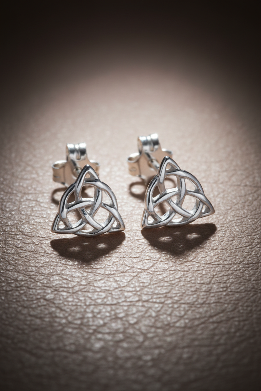 Sterling Silver Girls Irish Celtic Triquetra Knot Stud Earrings