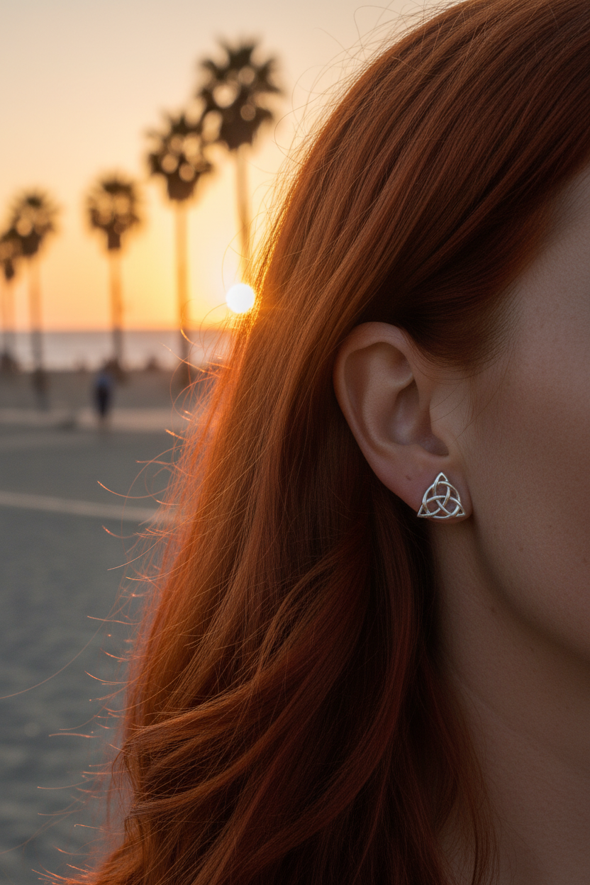 Sterling Silver Girls Irish Celtic Triquetra Knot Stud Earrings
