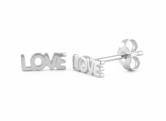 Sterling Silver Women's Dainty Love Word Stud Earrings | SilverCloseOut