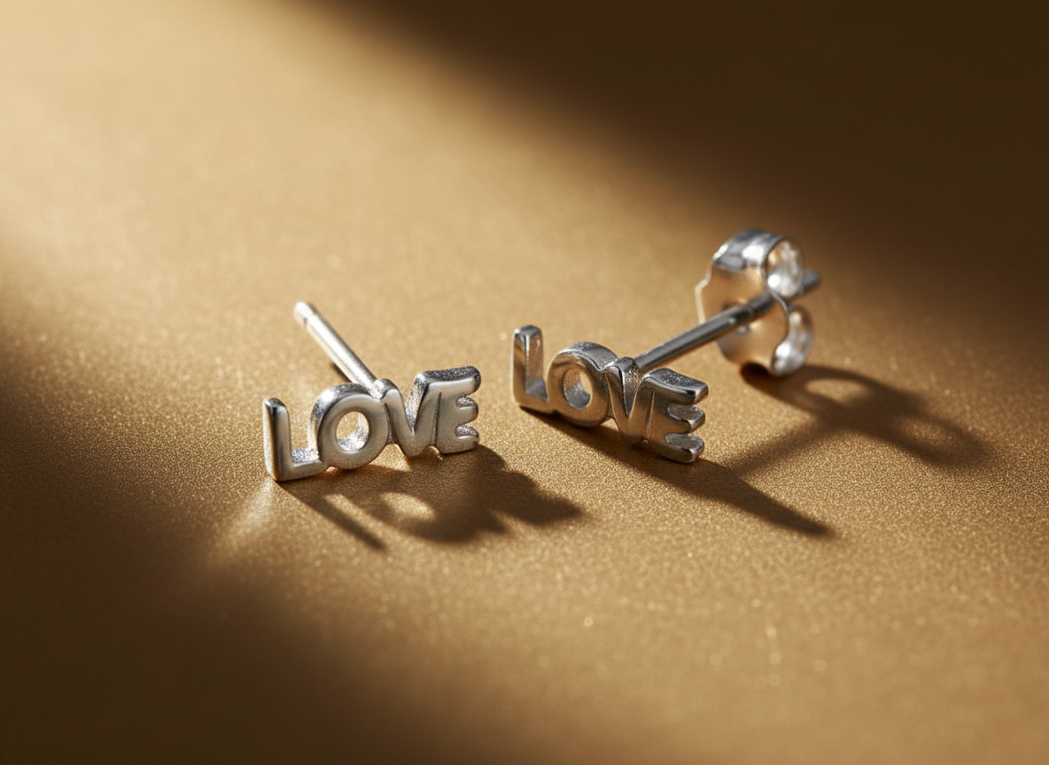 Sterling Silver Women's Dainty Love Word Stud Earrings