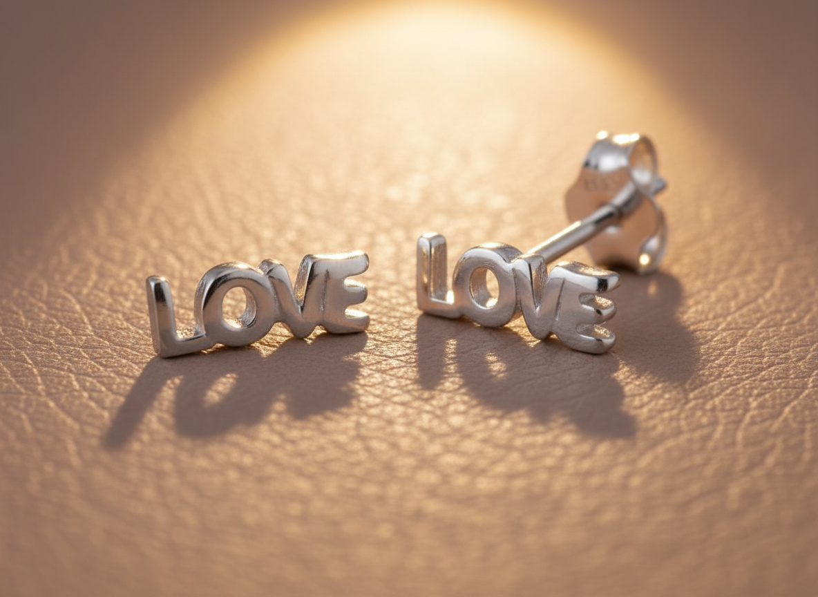 Sterling Silver Women's Dainty Love Word Stud Earrings