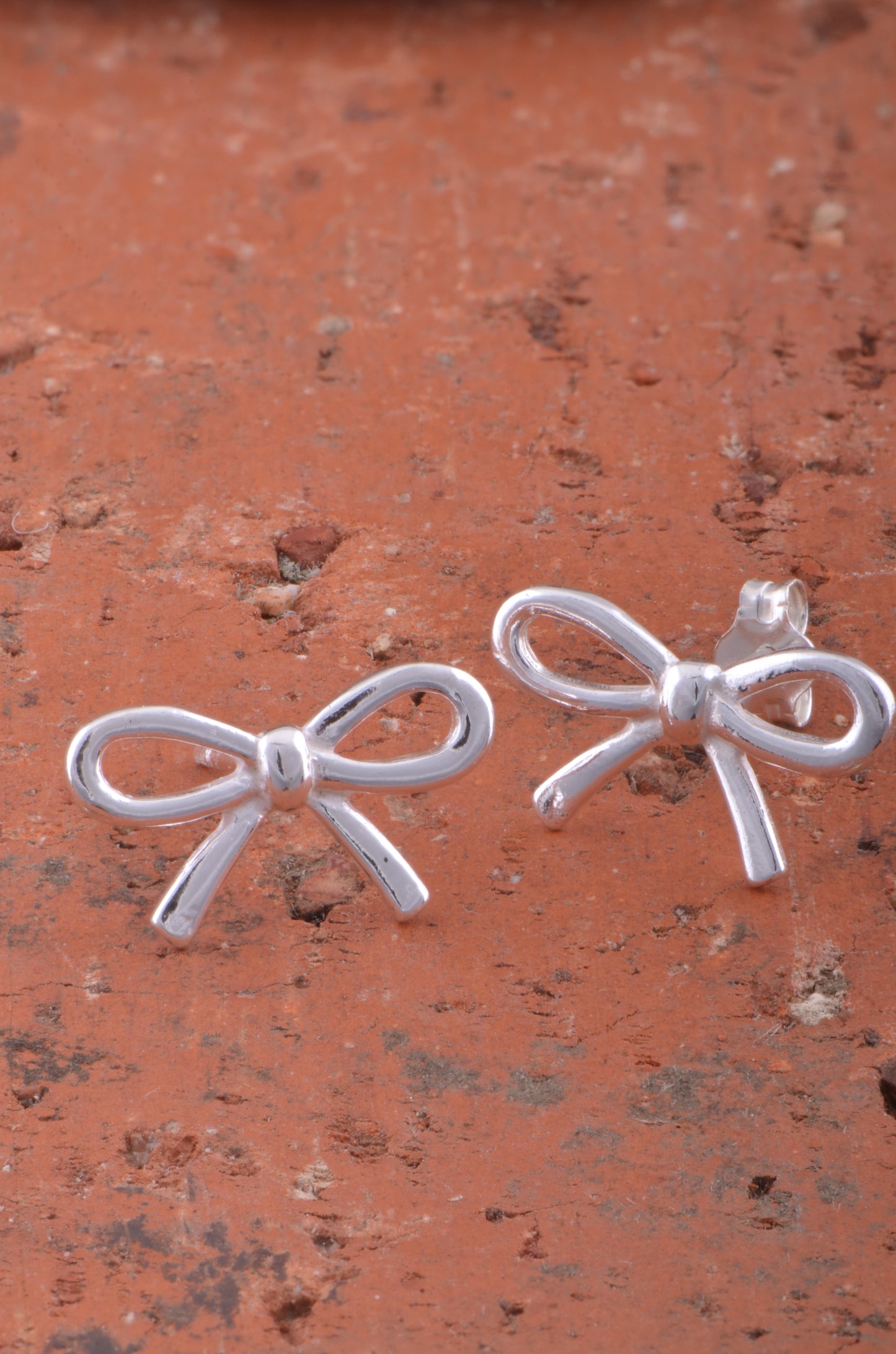 Sterling Silver Girls Medium Bow Ribbon Stud Earrings