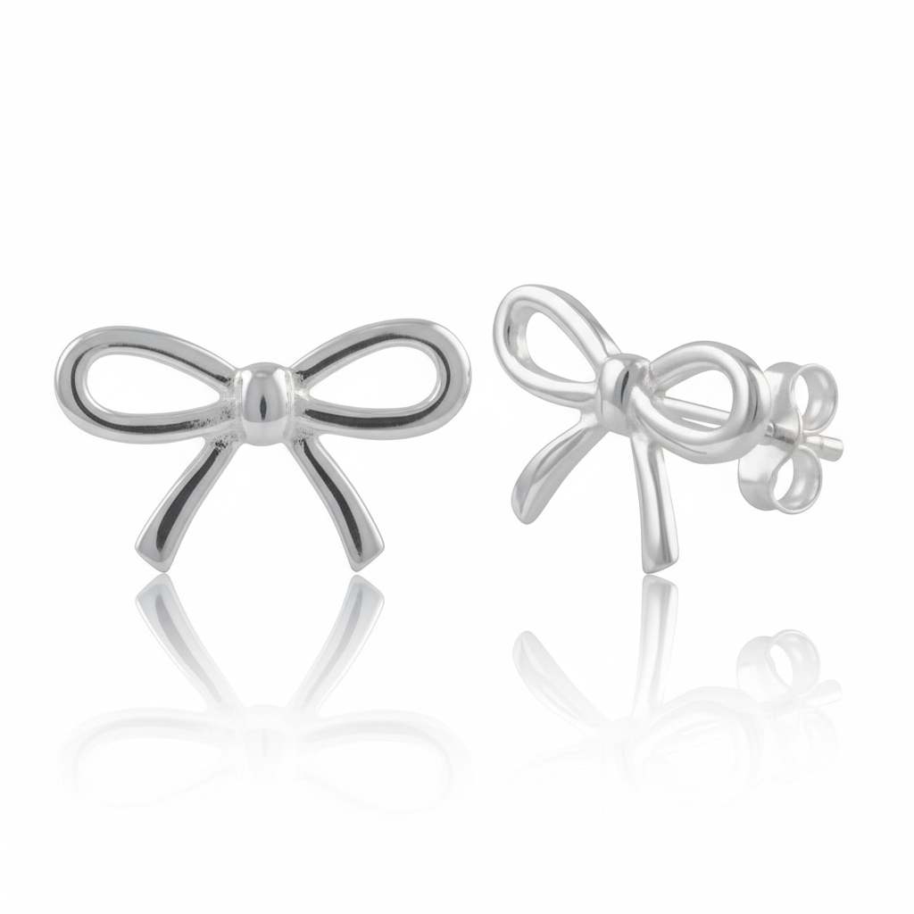 Sterling Silver Girls Medium Bow Ribbon Stud Earrings | SilverCloseOut