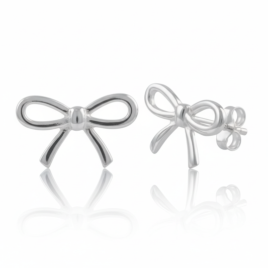 Sterling Silver Girls Medium Bow Ribbon Stud Earrings | SilverCloseOut