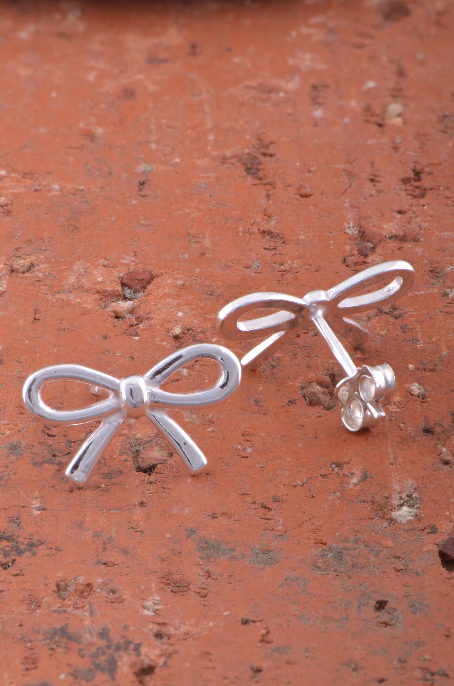 Sterling Silver Girls Medium Bow Ribbon Stud Earrings