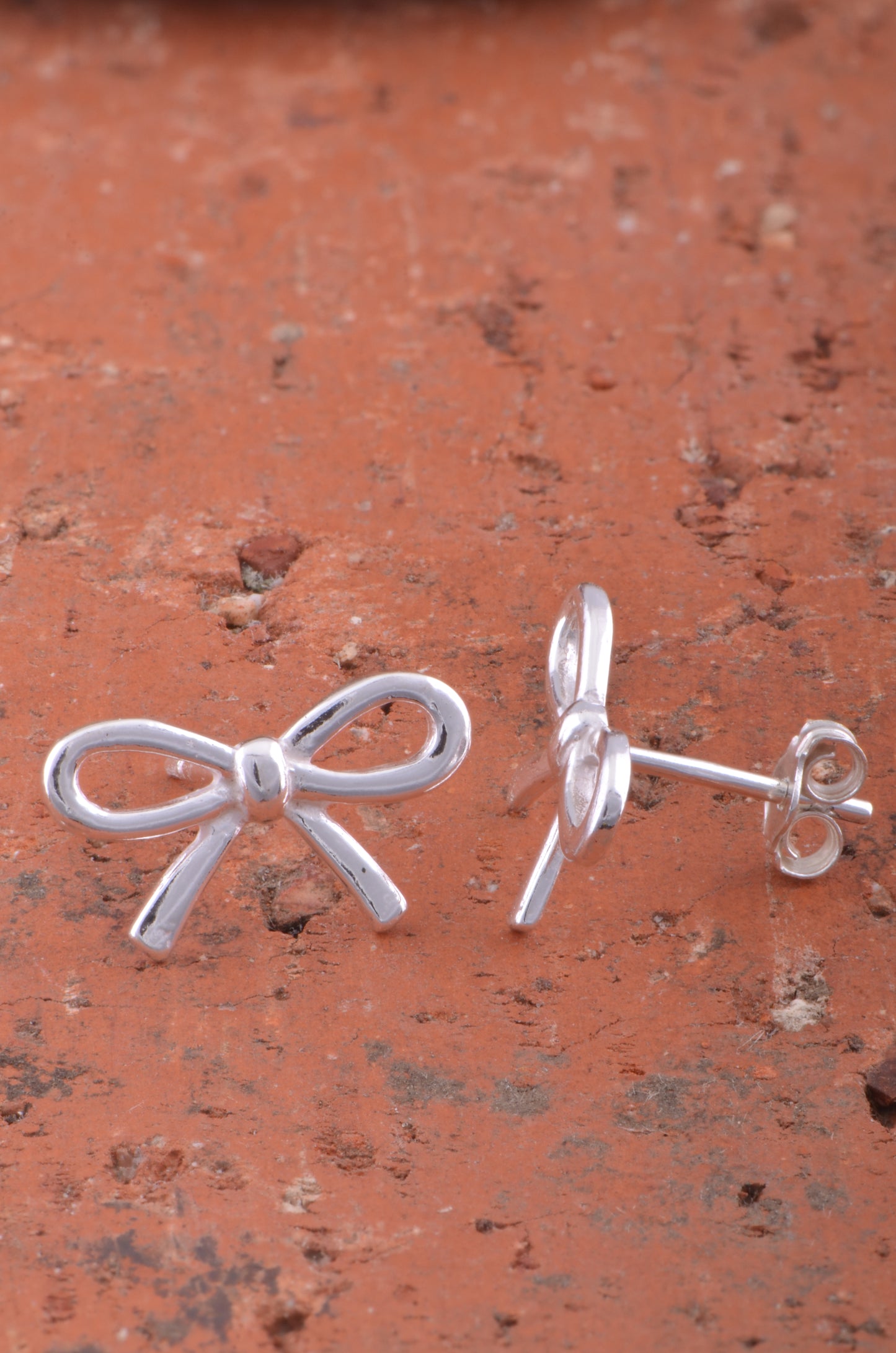 Sterling Silver Girls Medium Bow Ribbon Stud Earrings