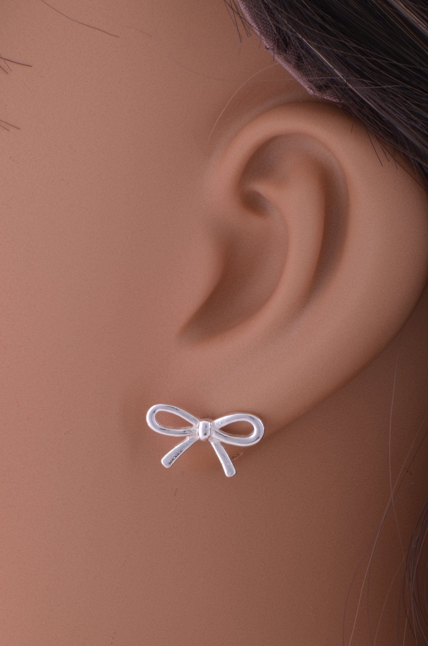 Sterling Silver Girls Medium Bow Ribbon Stud Earrings