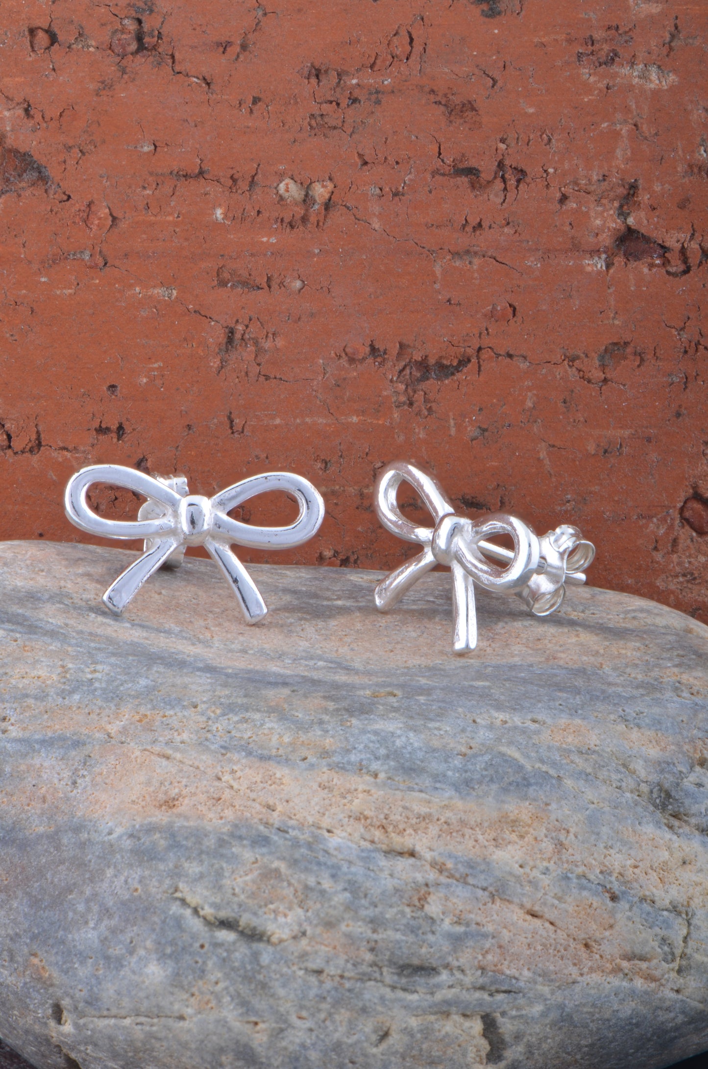 Sterling Silver Girls Medium Bow Ribbon Stud Earrings