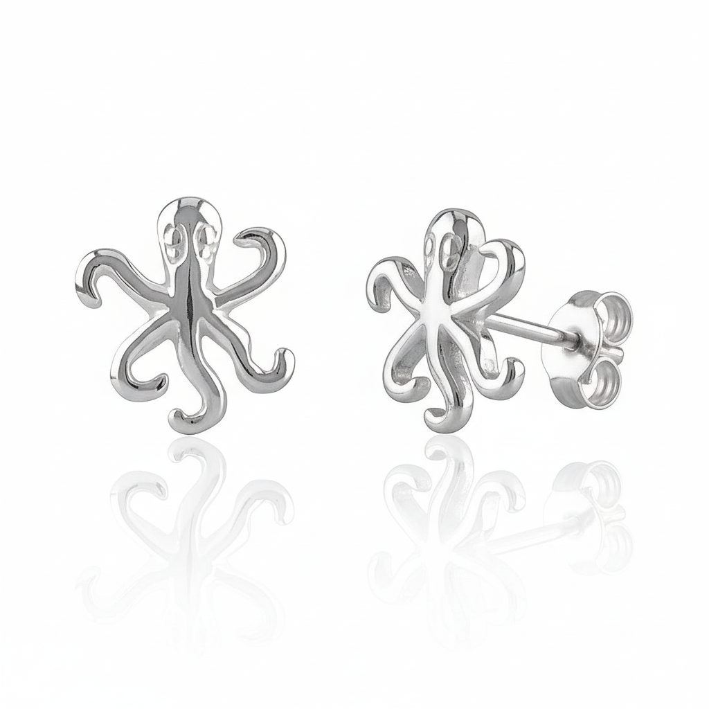Sterling Silver Girls Dainty Nautical Octopus Stud Earrings | SilverCloseOut