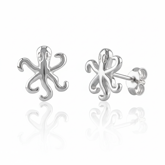 Sterling Silver Girls Dainty Nautical Octopus Stud Earrings | SilverCloseOut