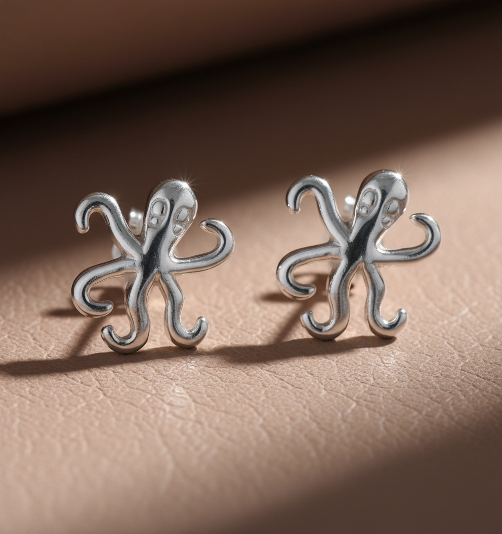 Sterling Silver Girls Dainty Nautical Octopus Stud Earrings | SilverCloseOut