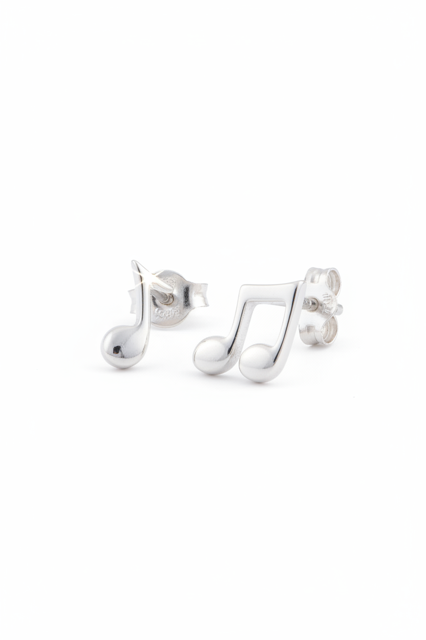 Sterling Silver Music Note Stud Earrings, 6mm | SilverCloseOut