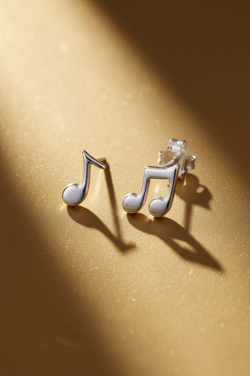 Sterling Silver Music Note Stud Earrings, 6mm | SilverCloseOut