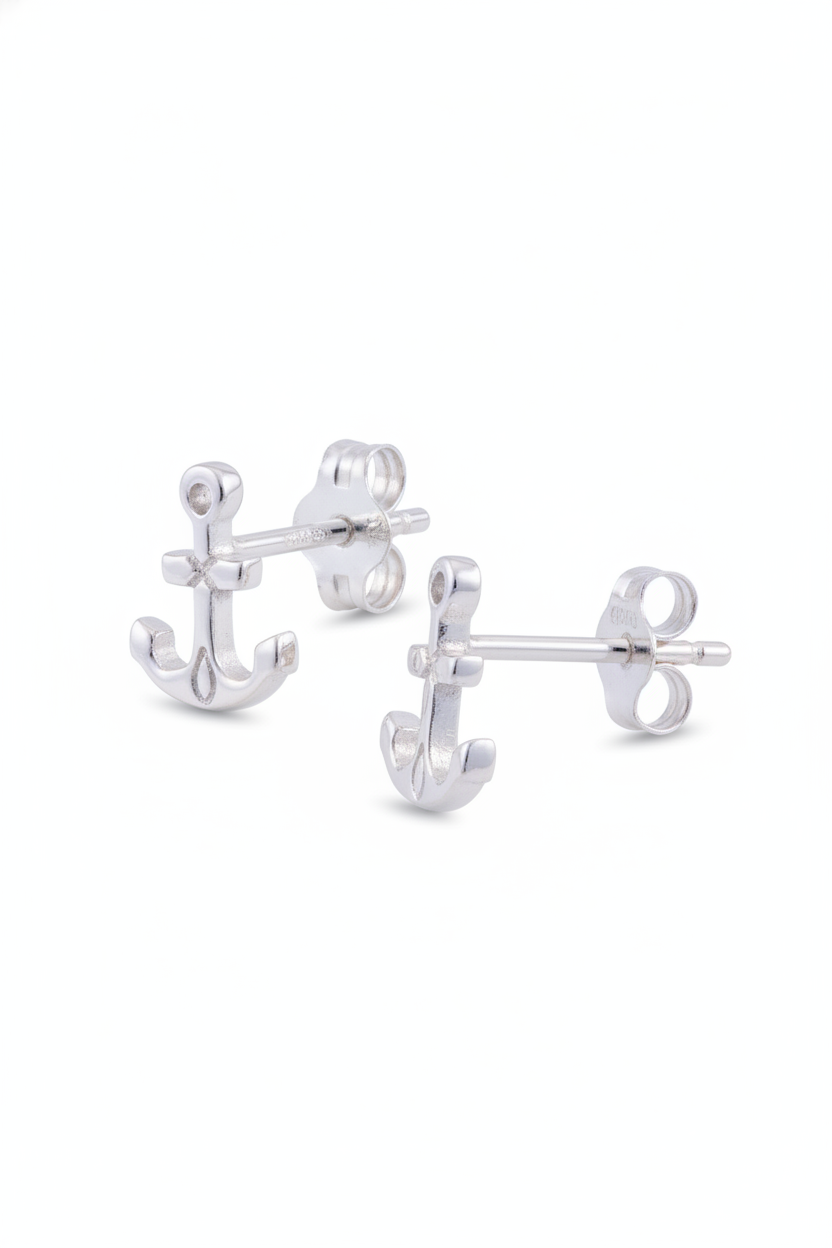 Sterling Silver Girls Dainty Nautical Anchor Stud Earrings | SilverCloseOut