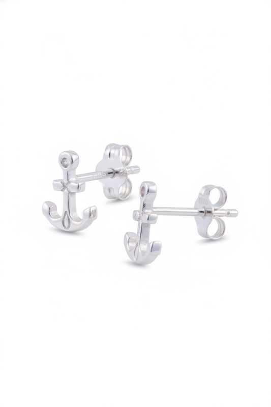 Sterling Silver Girls Dainty Nautical Anchor Stud Earrings | SilverCloseOut