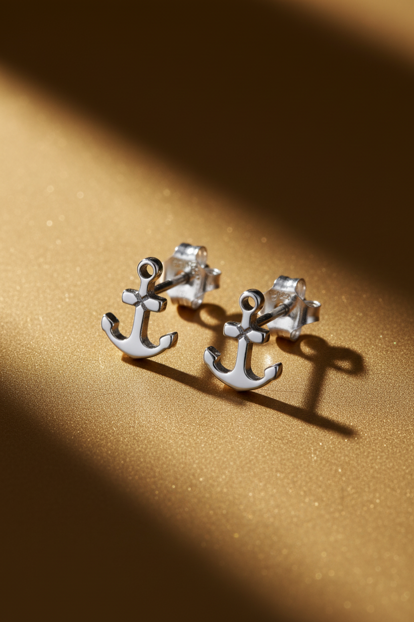 Sterling Silver Girls Dainty Nautical Anchor Stud Earrings | SilverCloseOut