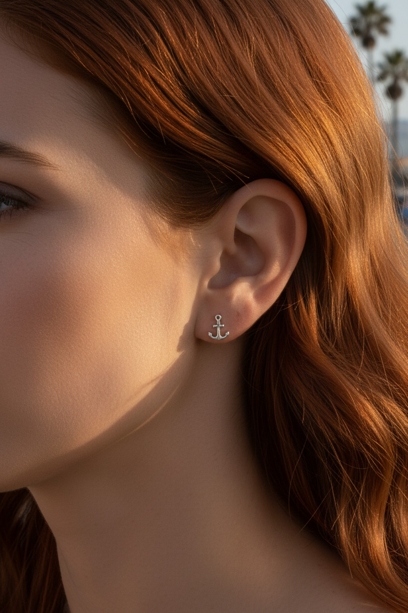 Sterling Silver Girls Dainty Nautical Anchor Stud Earrings | SilverCloseOut