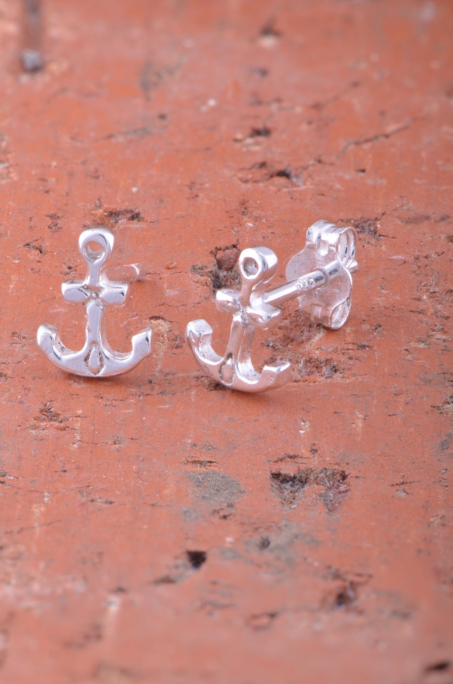 Sterling Silver Girls Dainty Nautical Anchor Stud Earrings