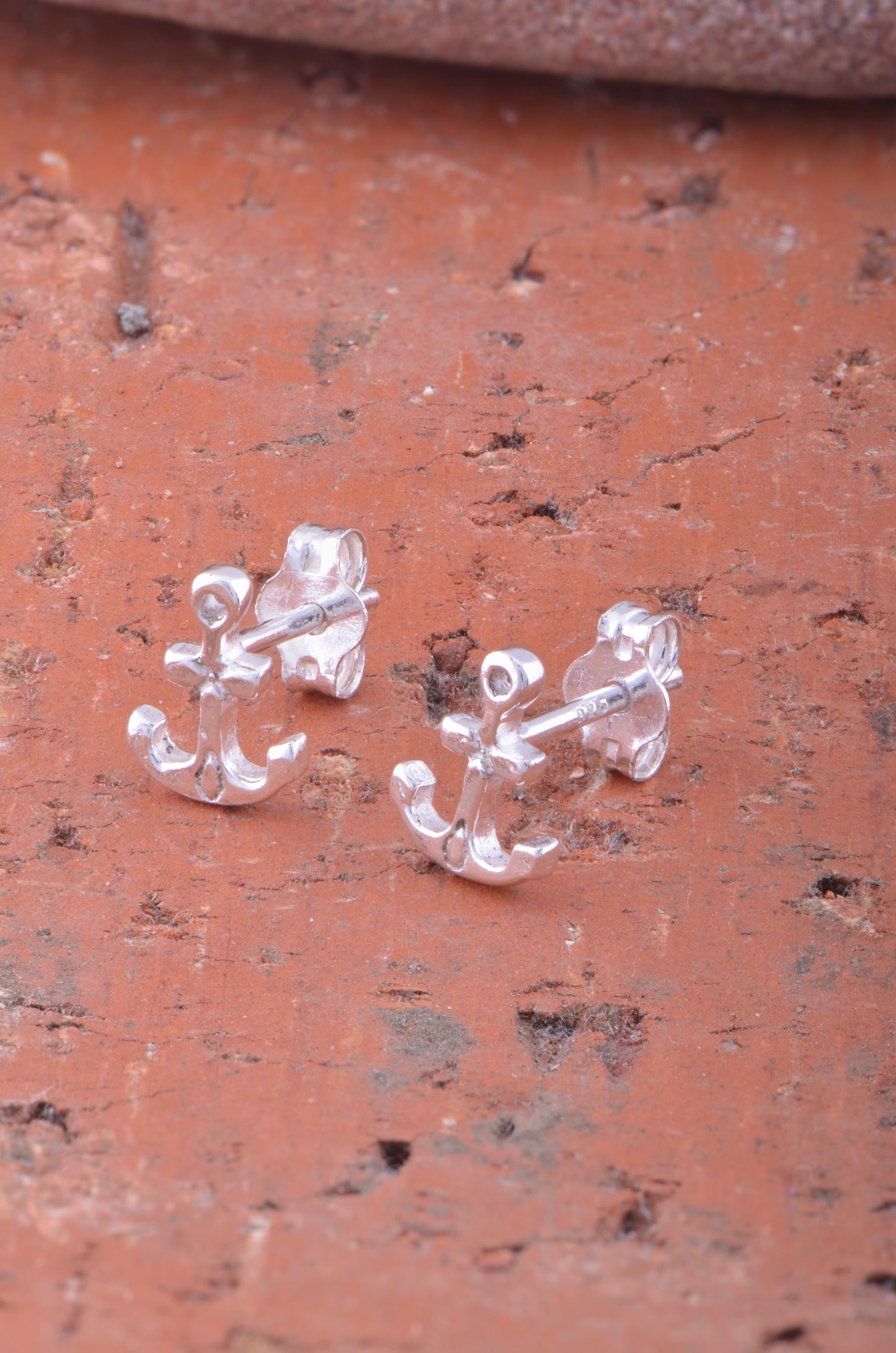 Sterling Silver Girls Dainty Nautical Anchor Stud Earrings