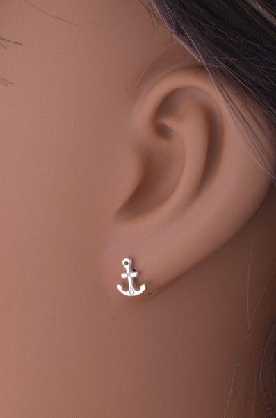 Sterling Silver Girls Dainty Nautical Anchor Stud Earrings
